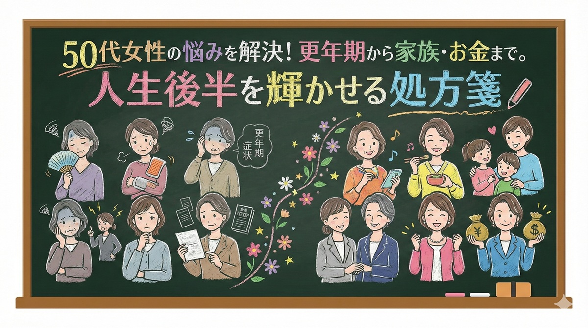 50代女性の悩みを解決！更年期から家族・お金まで。人生後半を輝かせる処方箋