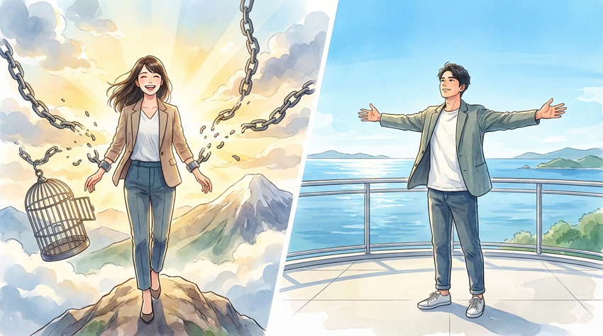 解放感と開放感の違いを正しく理解するための定義この章のポイント精神的な縛りから解き放たれるのが「解放感」物理的な空間の広がりを味わうのが「開放感」