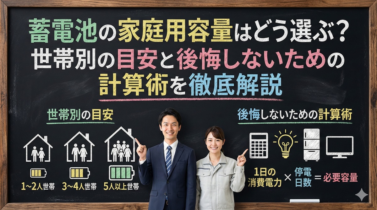 蓄電池の家庭用容量はどう選ぶ？世帯別の目安と後悔しないための計算術を徹底解説