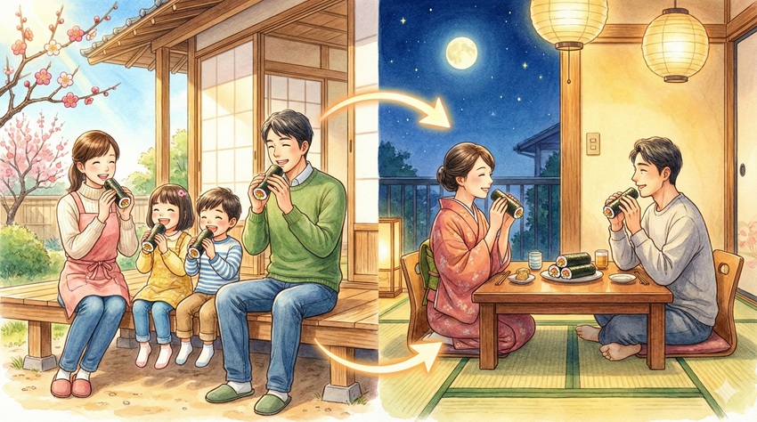 昼でも夜でもOK？恵方巻きを食べる時間のルール