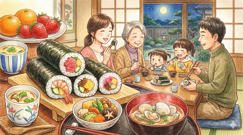 家族で恵方巻きをいつ食べるかを彩る具材と献立