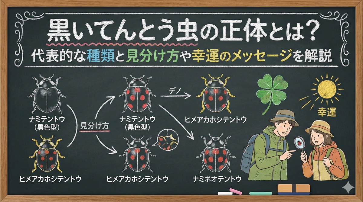 黒いてんとう虫の正体とは?代表的な種類と見分け方や幸運のメッセージを解説