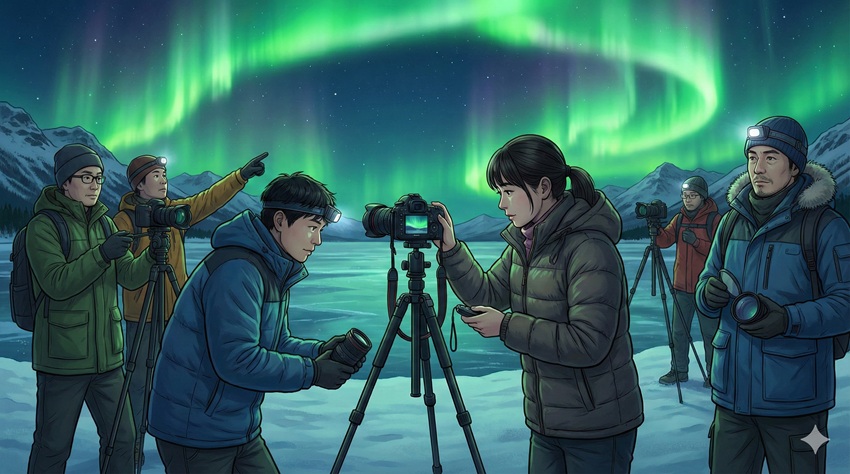 写真の緑の帯状の光を美しく撮る方法