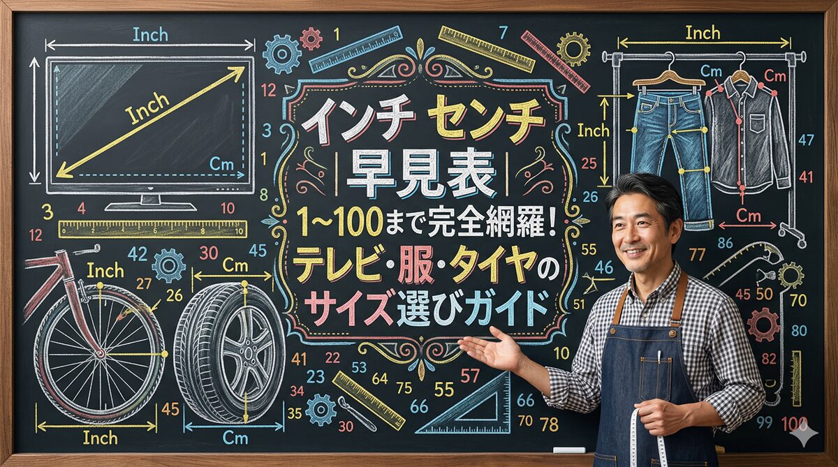 インチ センチ 早見表|1~100まで完全網羅!テレビ・服・タイヤのサイズ選びガイド